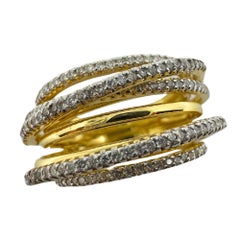 18K Yellow Gold Diamond Crossover Wide Band Ring