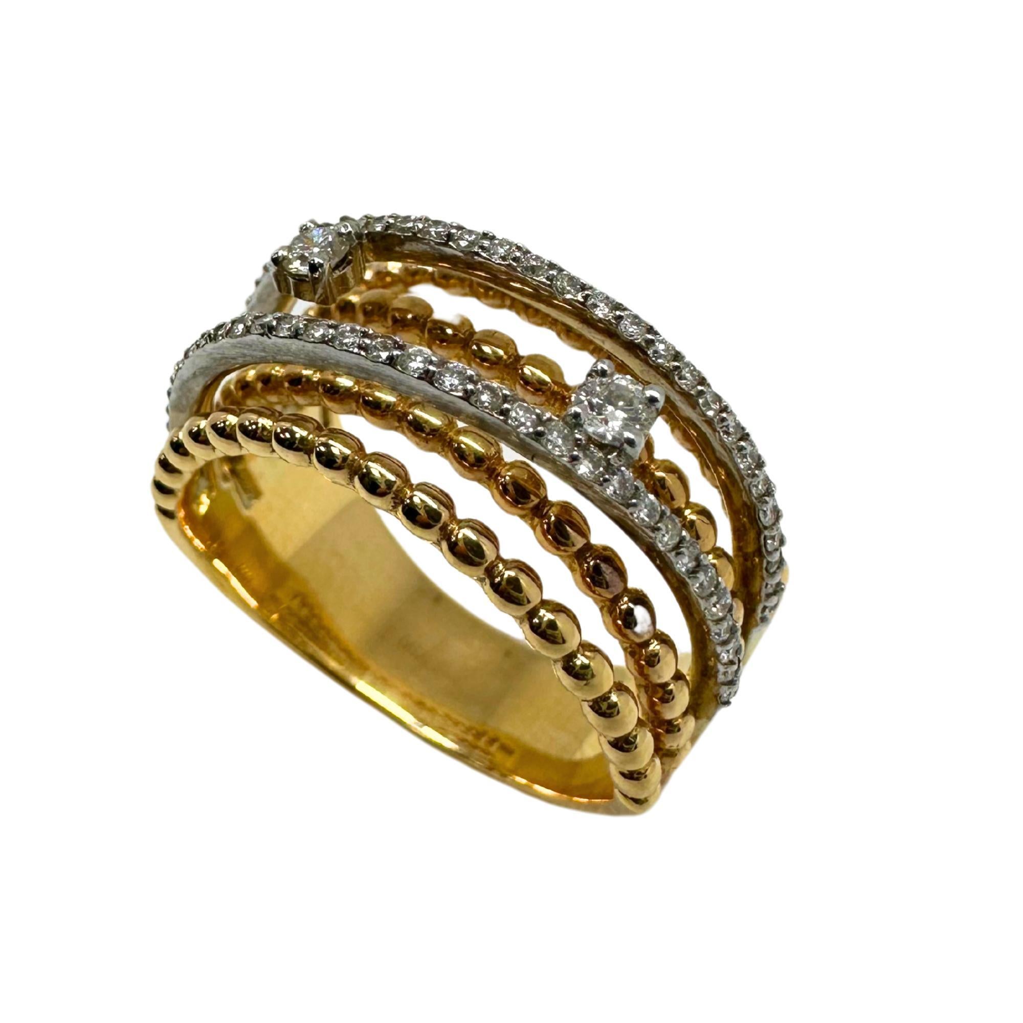 Romantic 18K Yellow Gold Diamond Crossover Wide Band Ring For Sale