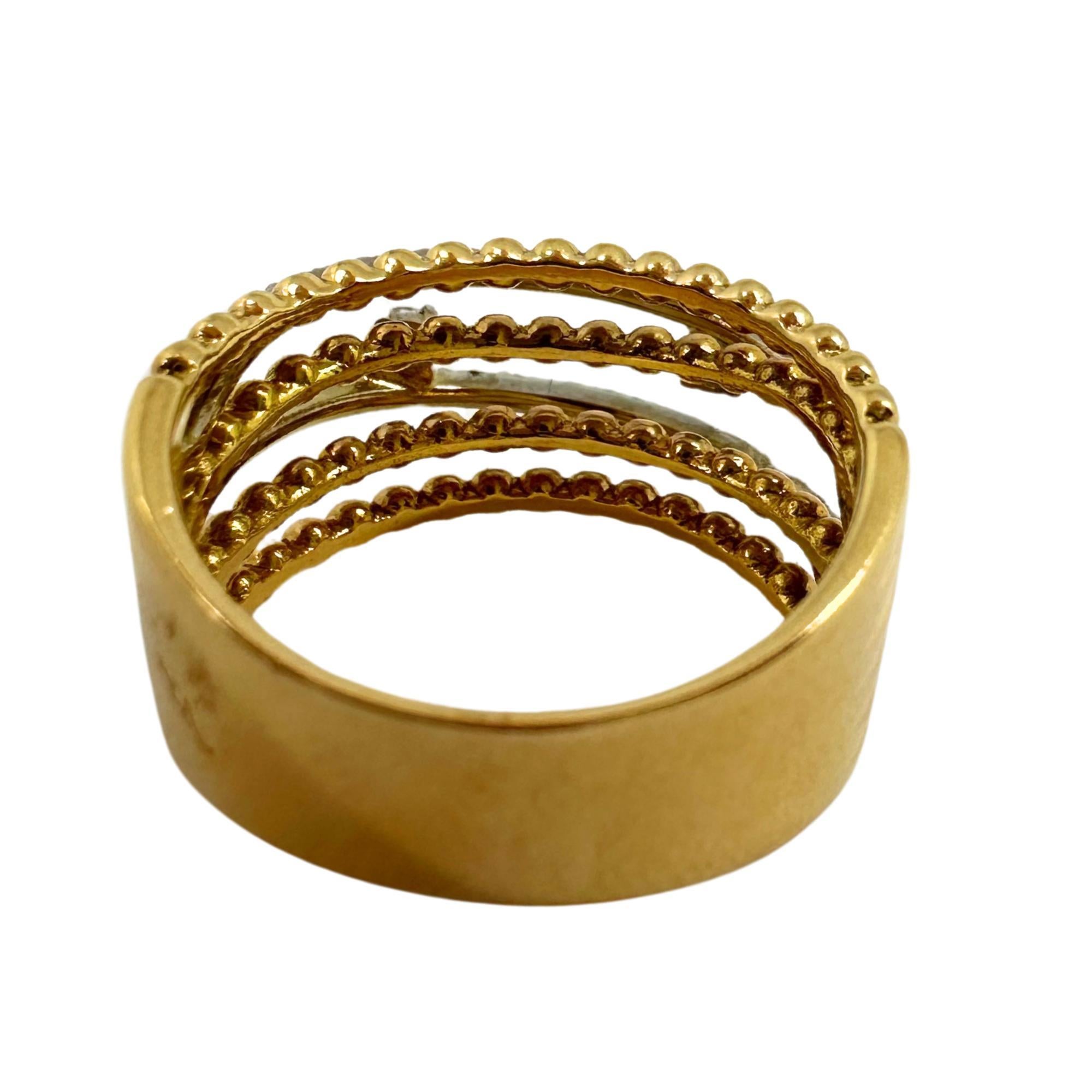 18K Yellow Gold Diamond Crossover Wide Band Ring In Good Condition For Sale In New York, NY