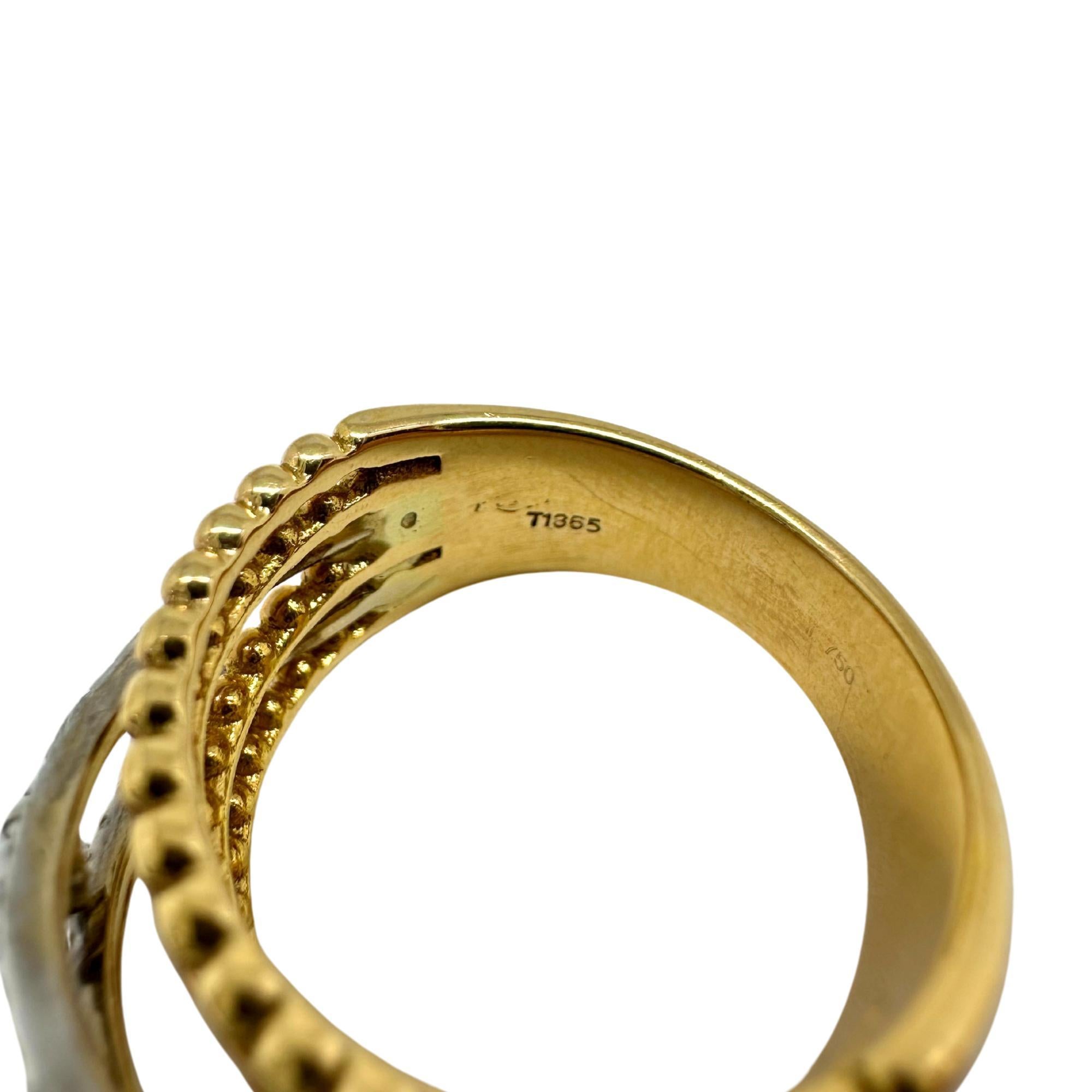 18K Yellow Gold Diamond Crossover Wide Band Ring For Sale 1