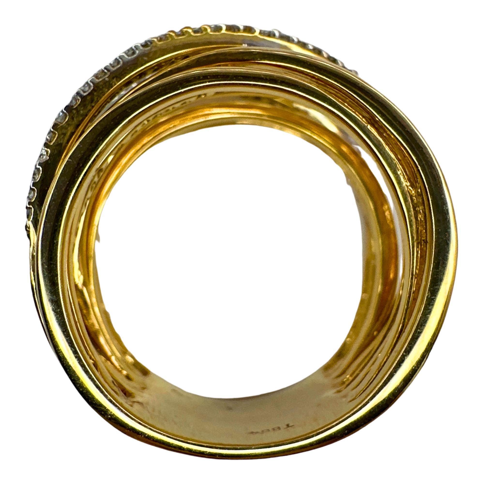 18k Yellow Gold Diamond Crossover Wide Band Ring 2