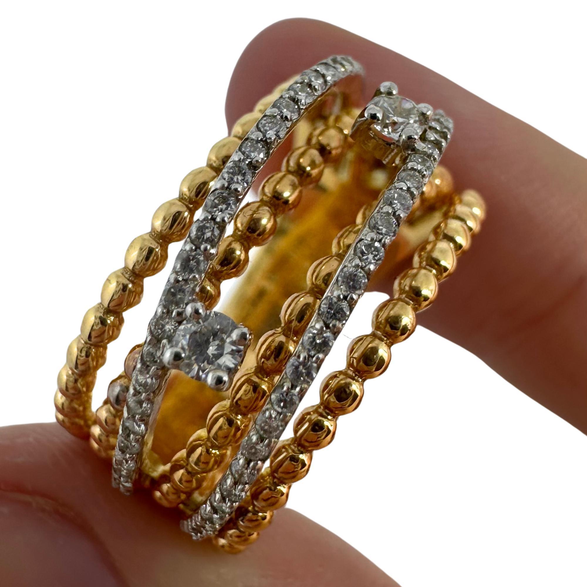 18K Yellow Gold Diamond Crossover Wide Band Ring For Sale 2