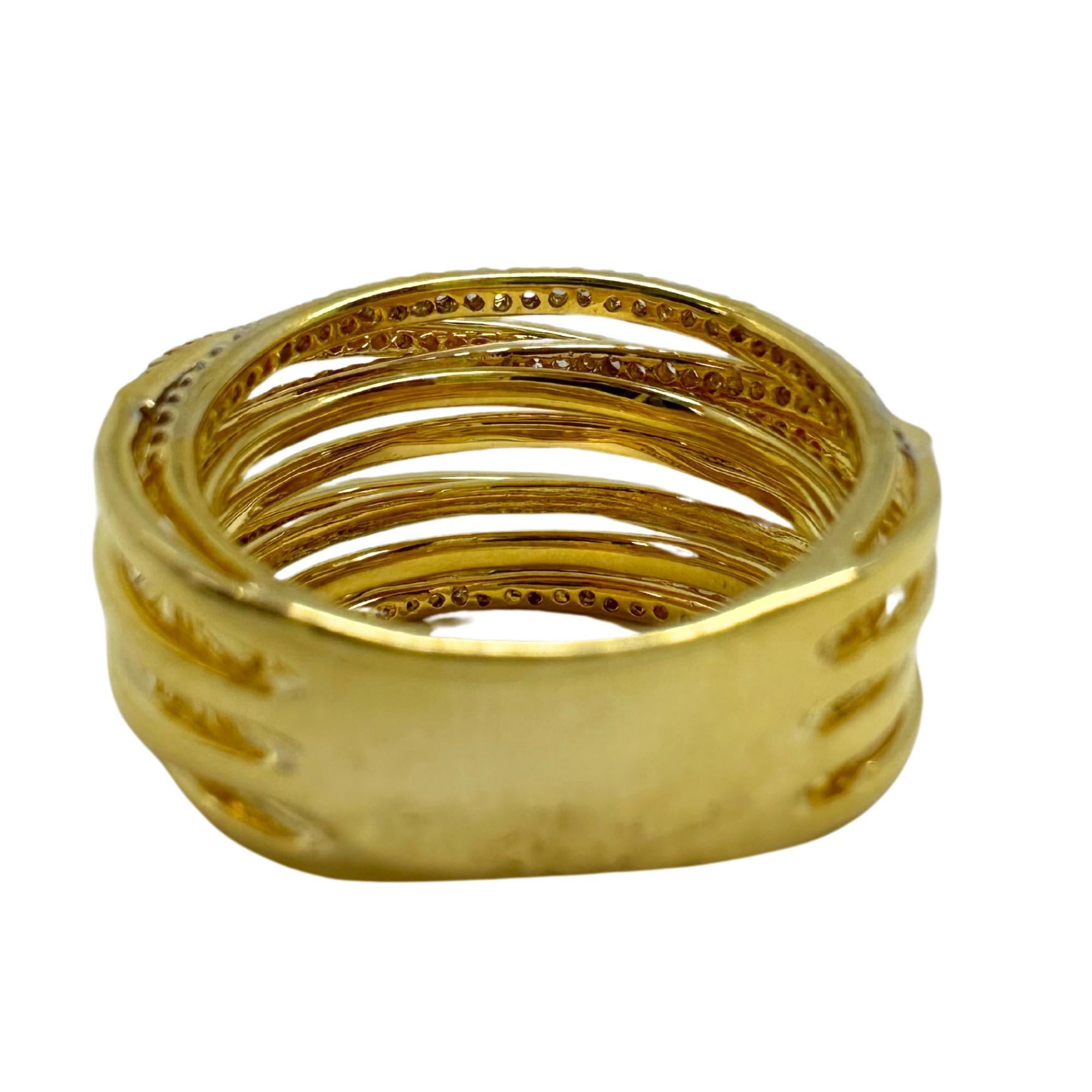 18K Yellow Gold Diamond Crossover Wide Band Ring For Sale 3