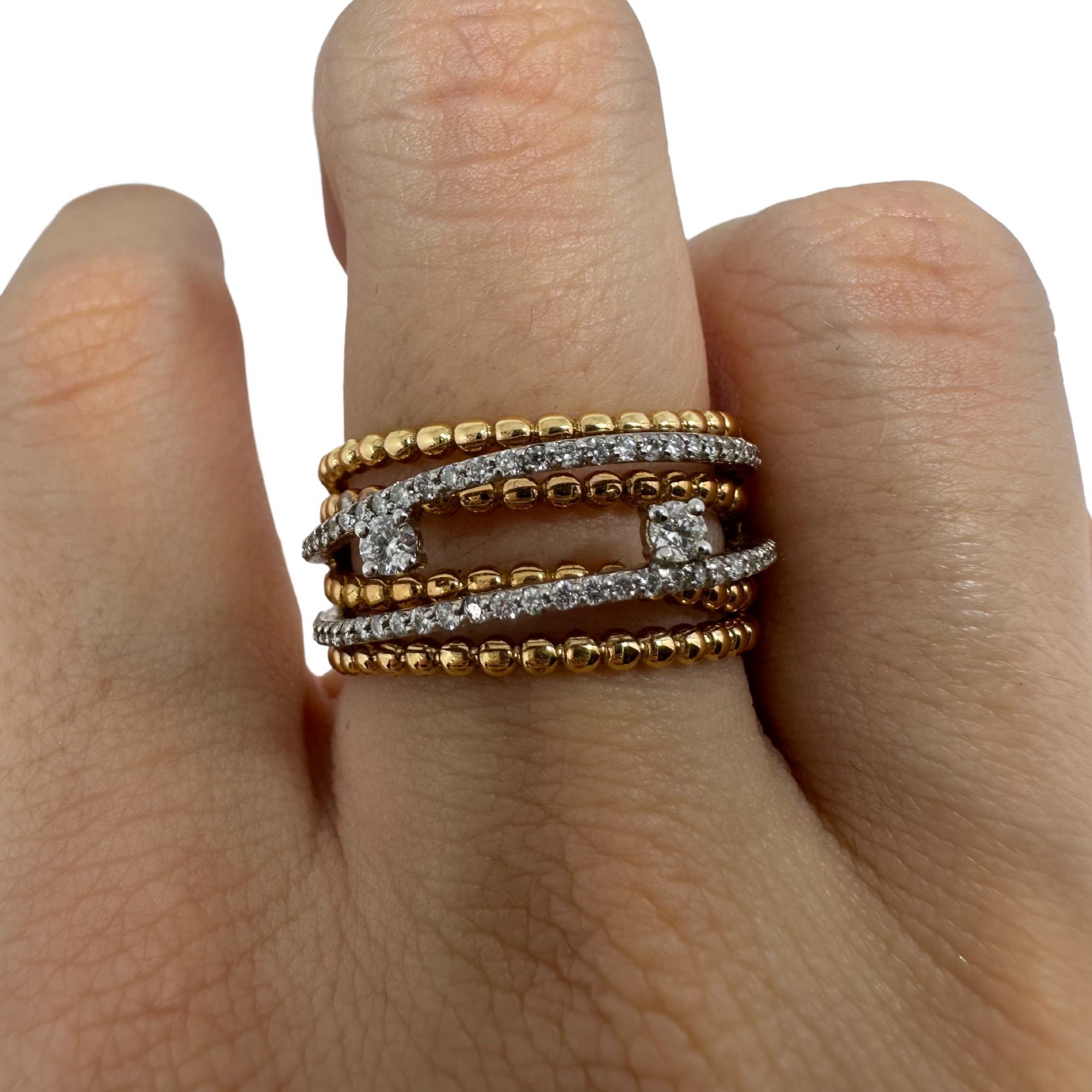 18K Yellow Gold Diamond Crossover Wide Band Ring For Sale 3