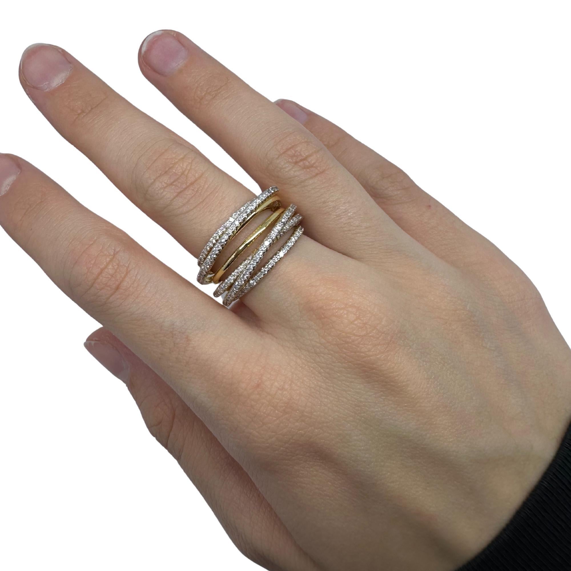 18K Yellow Gold Diamond Crossover Wide Band Ring For Sale 4