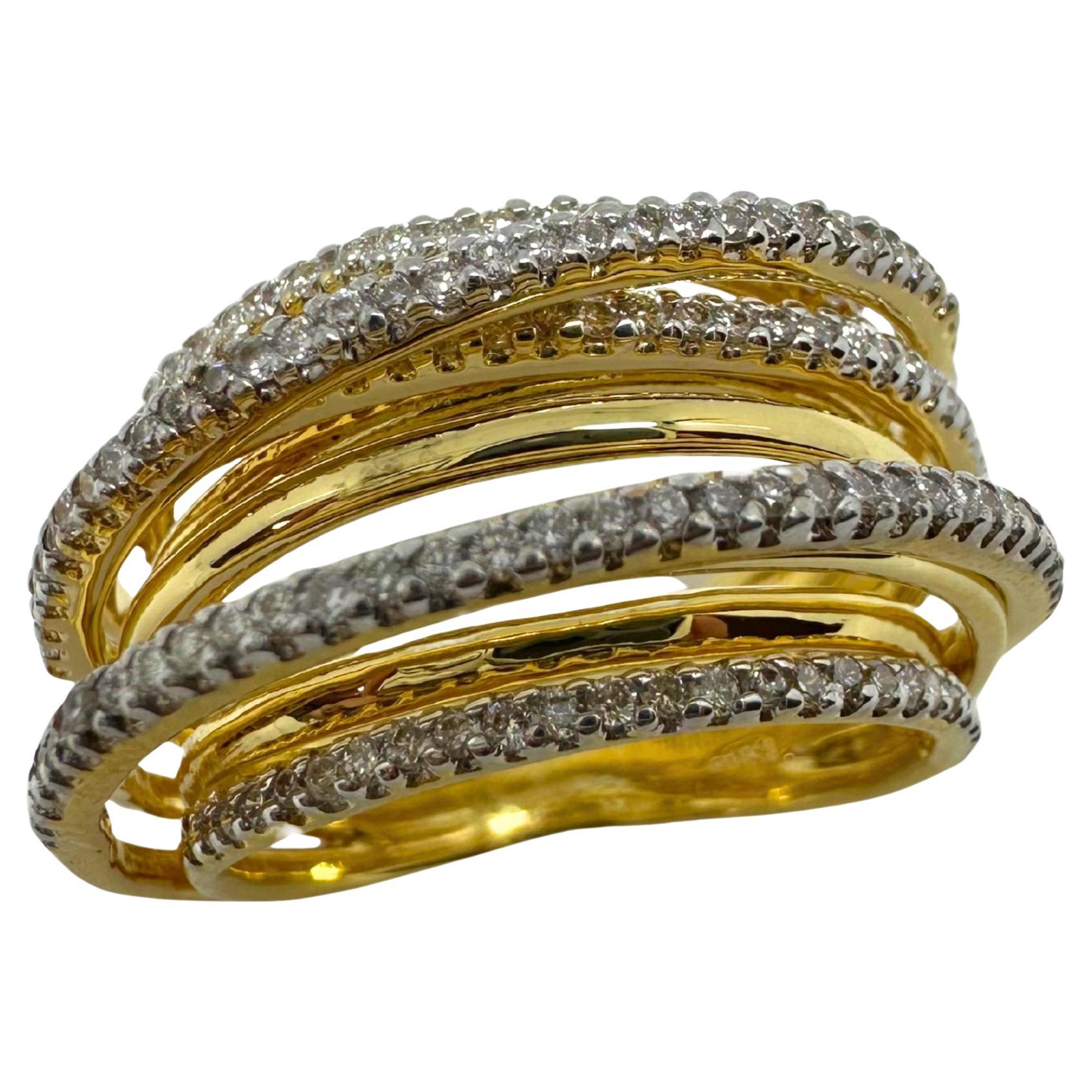 18 Karat Gelbgold Diamant Crossover breiter Bandring