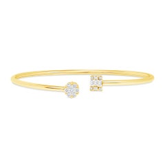 18k Yellow Gold Diamond Cuff Bangle 0.50 ct Diamond Bracelet, Open Cuff Bangle