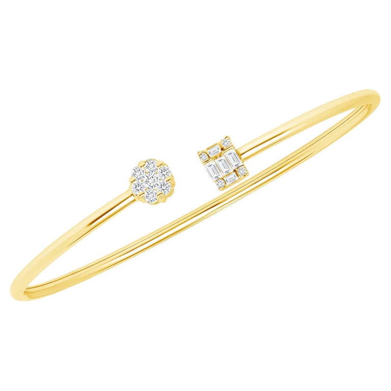 18k Yellow Gold Diamond Cuff Bangle 0.50 ct Diamond Bracelet, Open Cuff