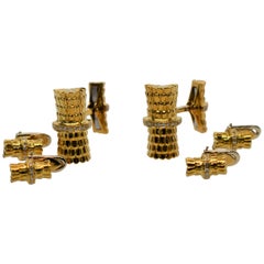18K Yellow Gold Diamond Cuff Link Stud Set