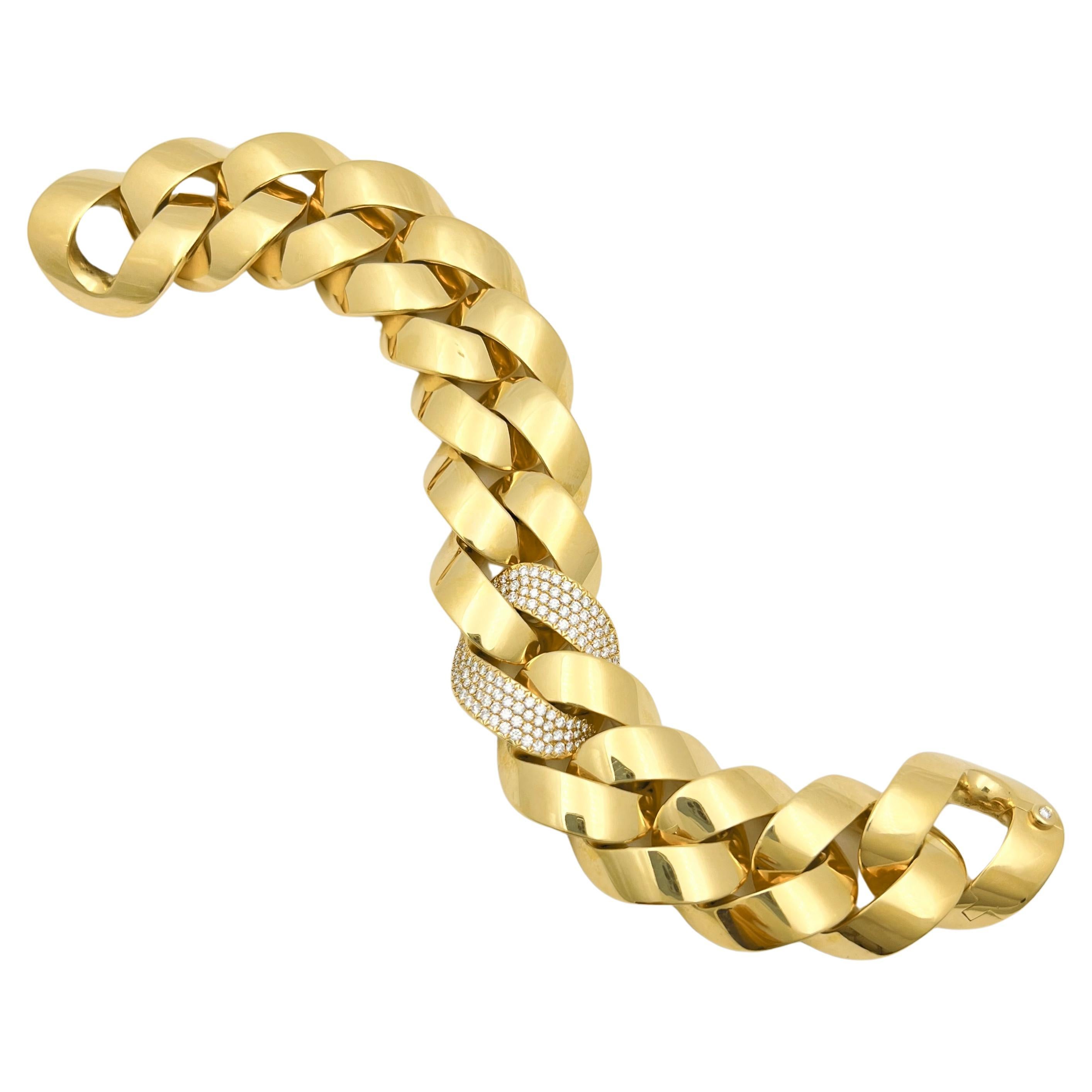 18k Yellow Gold Diamond Curb-Link Bracelet For Sale
