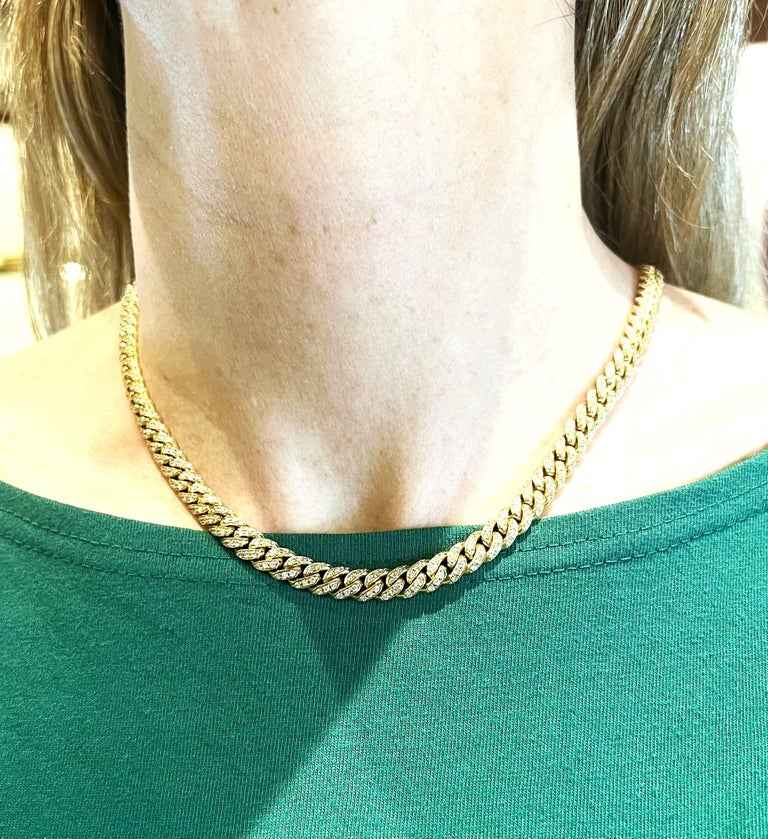 Modern 18k Yellow Gold Diamond Curb-Link Necklace For Sale
