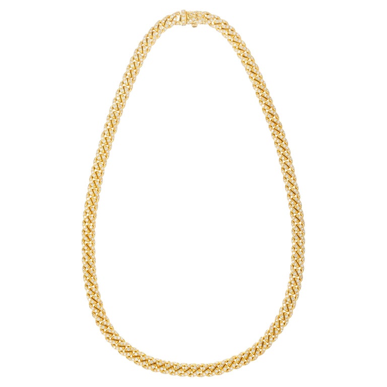18k Yellow Gold Diamond Curb-Link Necklace For Sale
