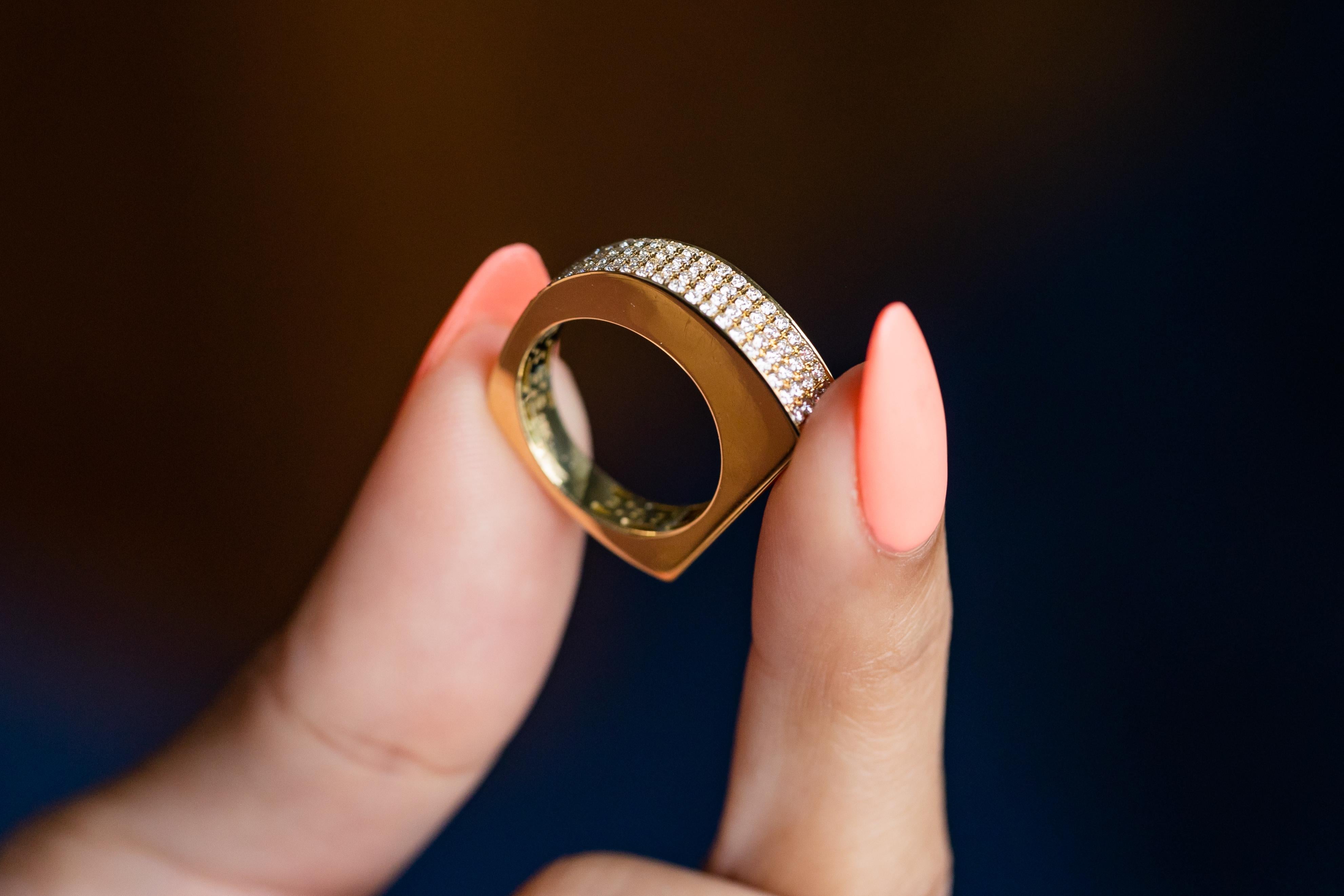 Brilliant Cut 18K Yellow Gold Diamond Curve Ring by Fern Freeman For Sale
