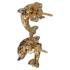 18k Yellow Gold Diamond Cut Playful Dolphin Earrings #23214