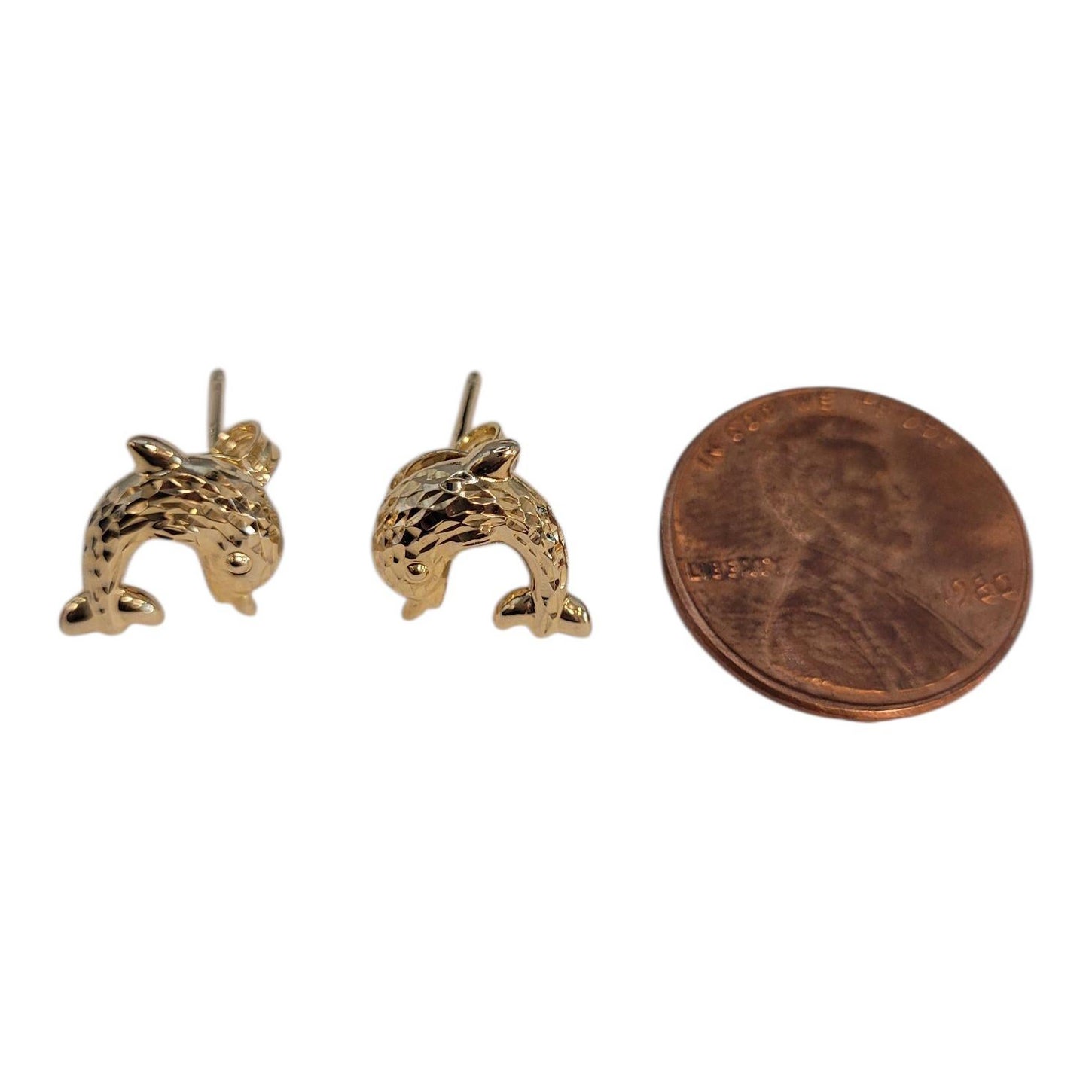 Orecchini con delfino giocoso in oro giallo 18k con taglio a diamante #23214