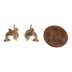 18k Yellow Gold Diamond Cut Playful Dolphin Earrings #23214