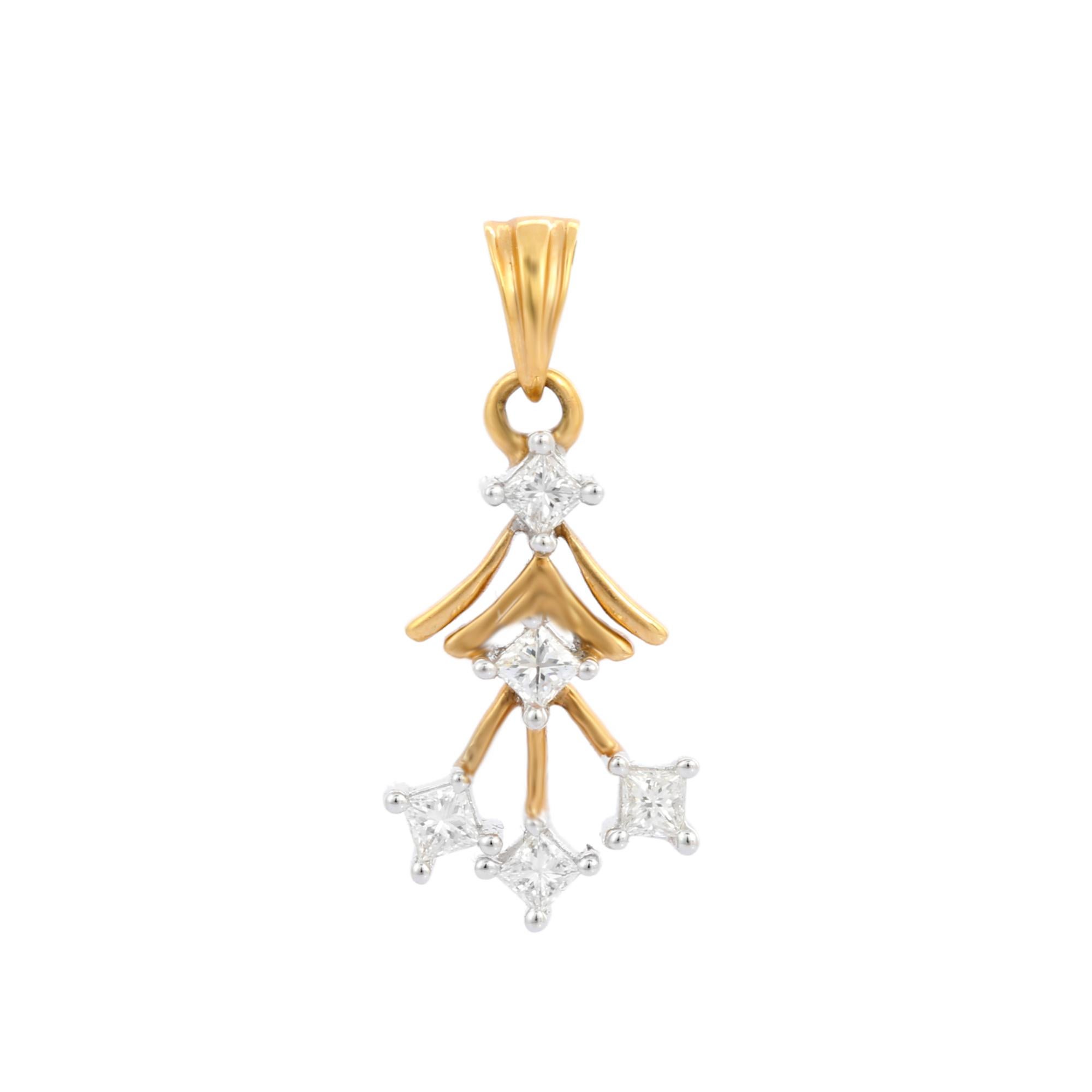 Art Nouveau Inspired 18K Yellow Gold Diamond Pendant In New Condition For Sale In Houston, TX