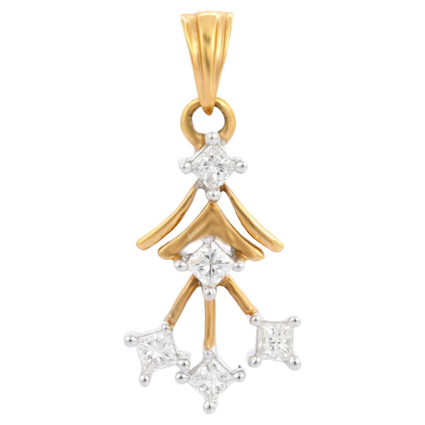 Art Nouveau Inspired 18K Yellow Gold Diamond Pendant For Sale