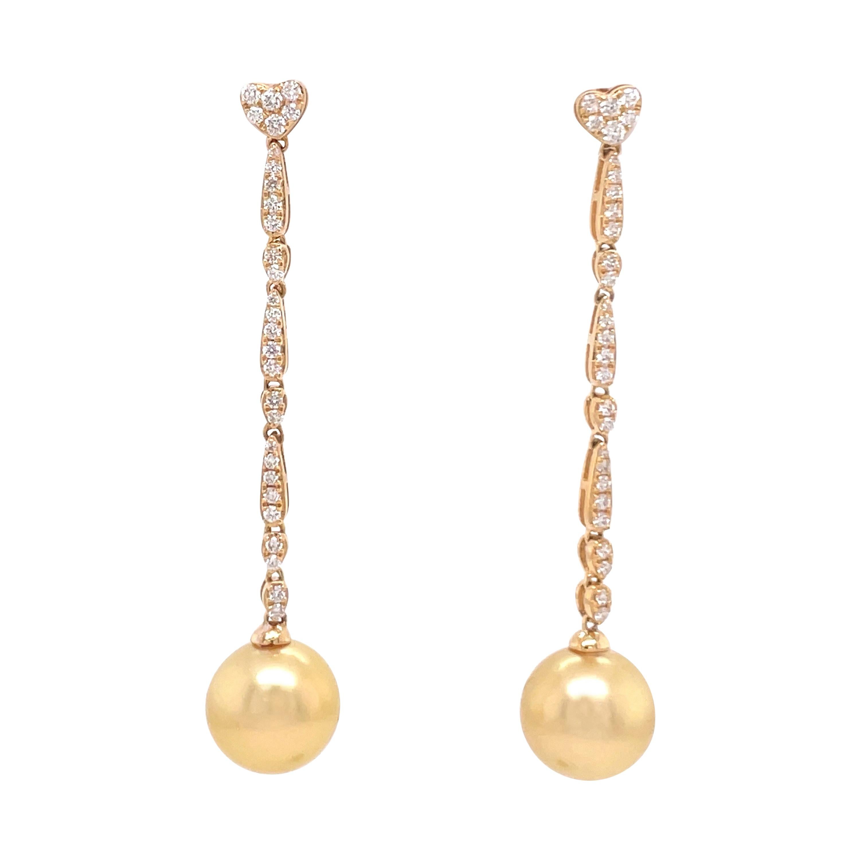 18k Yellow Gold Diamond Dangle Earrings and Golden Pearls