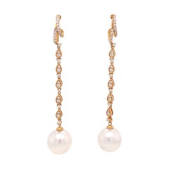 18k Yellow Gold Diamond Dangle Earrings and South Sea Pearl
