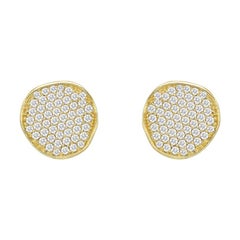 18k Yellow Gold & Diamond Disc Stud Earrings