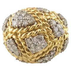 Vintage 18K Yellow Gold Diamond Dome Rope Ring Size 5.5