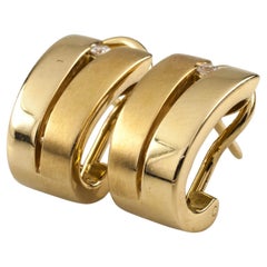 18k Yellow Gold & Diamond Double Semi-Hoop Earrings with Omega Backs