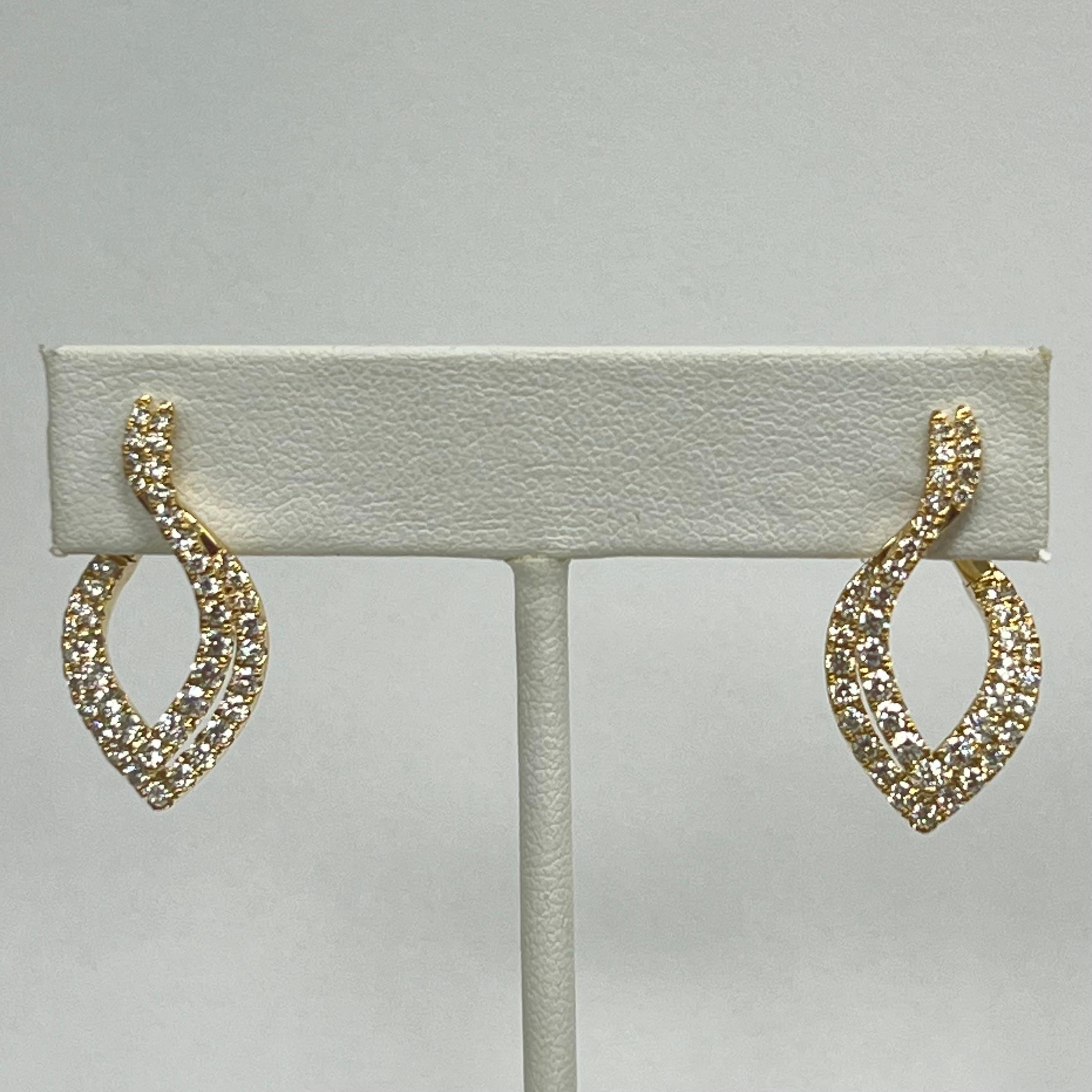 Modern 18K Yellow Gold Diamond Drop Earrings For Sale