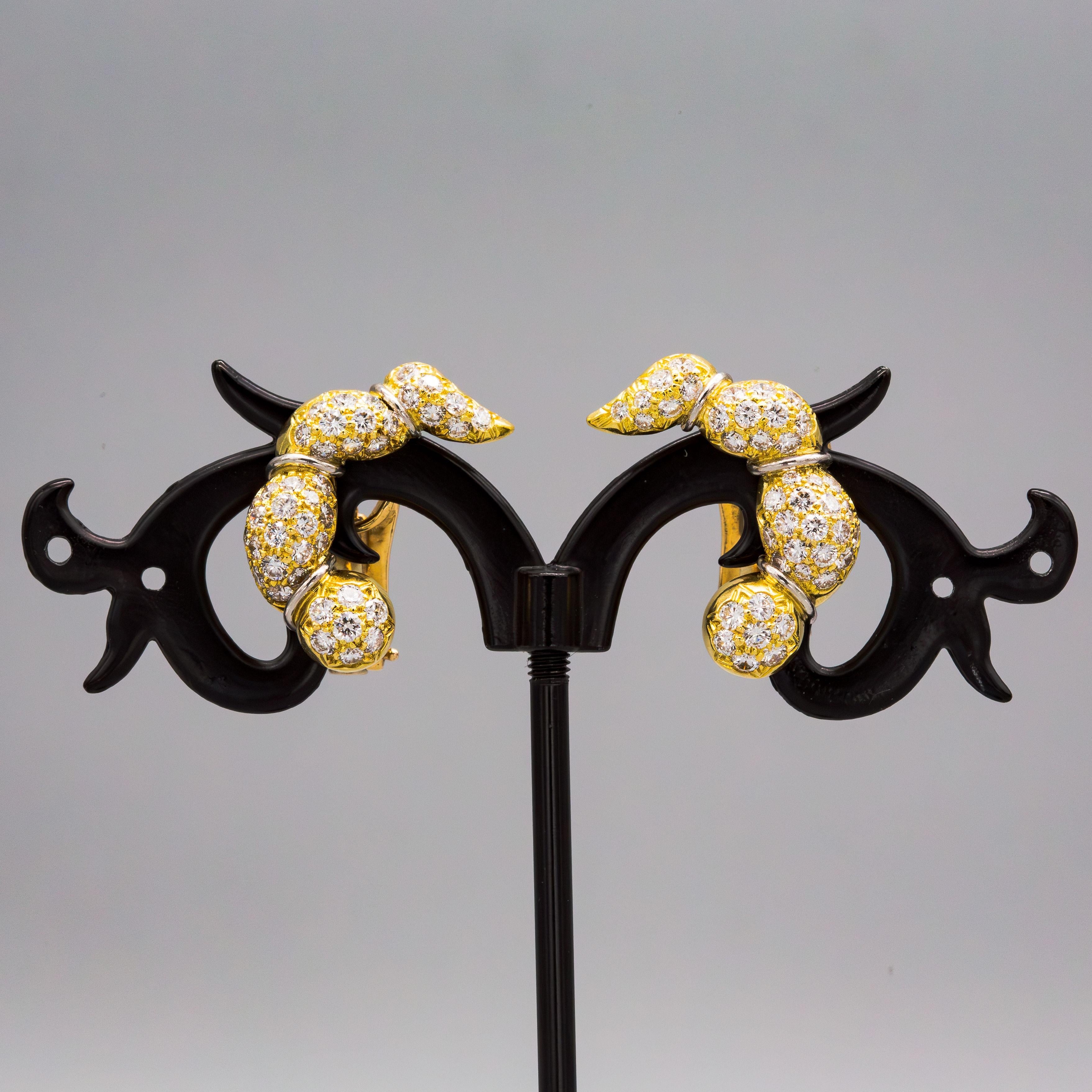 18k Yellow Gold Diamond Earrings For Sale 7