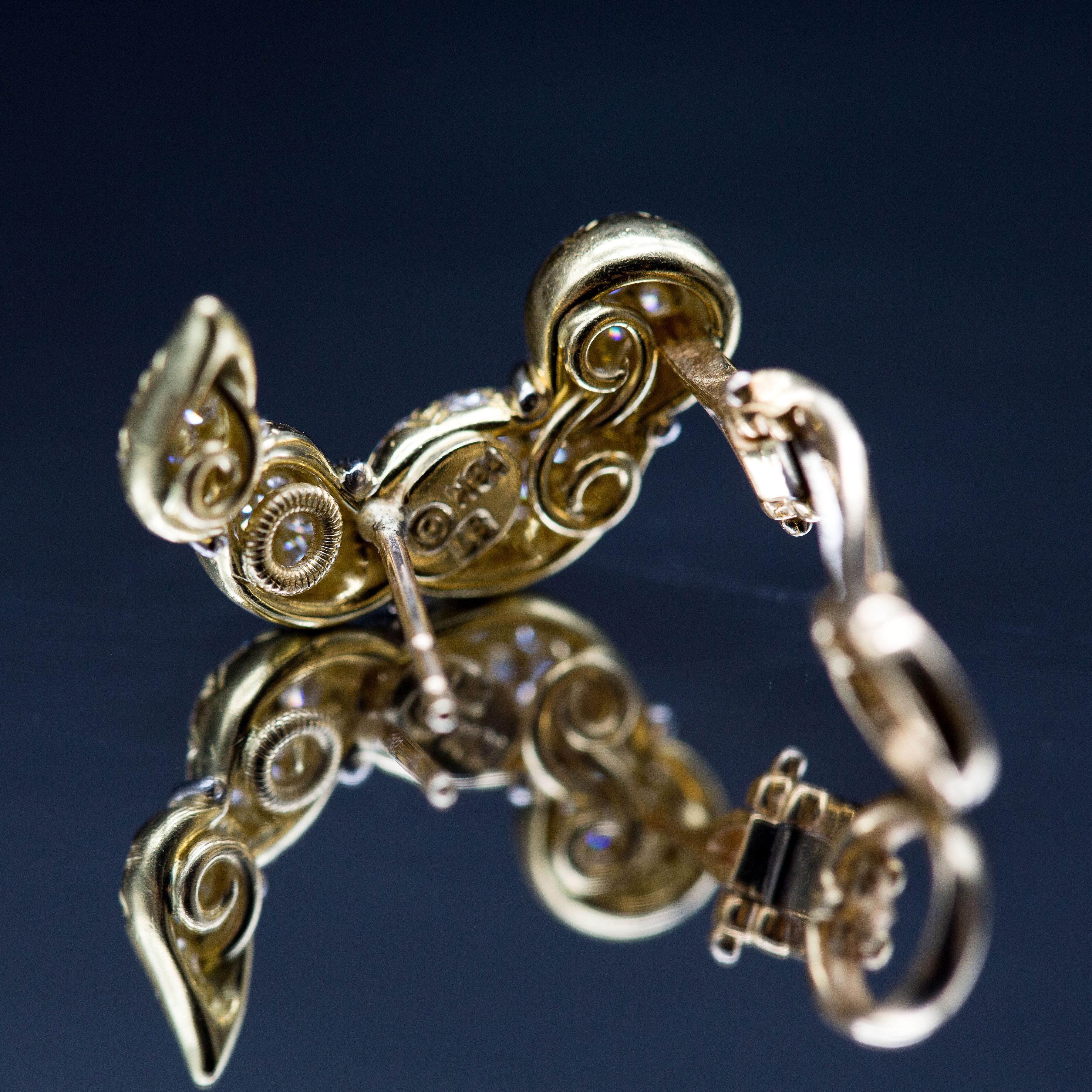 18k Yellow Gold Diamond Earrings For Sale 2