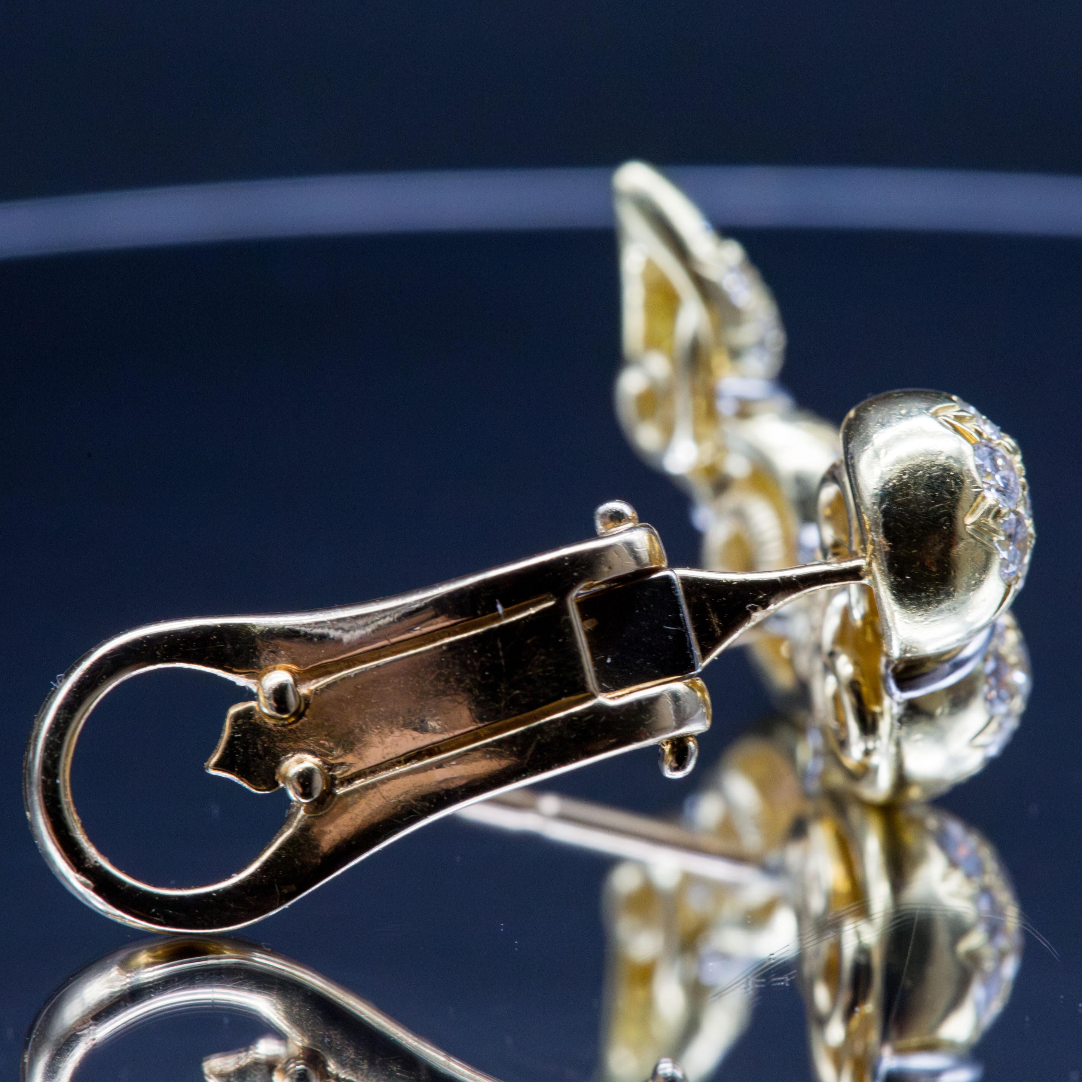 18k Yellow Gold Diamond Earrings For Sale 3