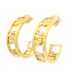 18k Yellow Gold Diamond Elephant Cut Outs Cuff Earrings w/ Butterfly Closures