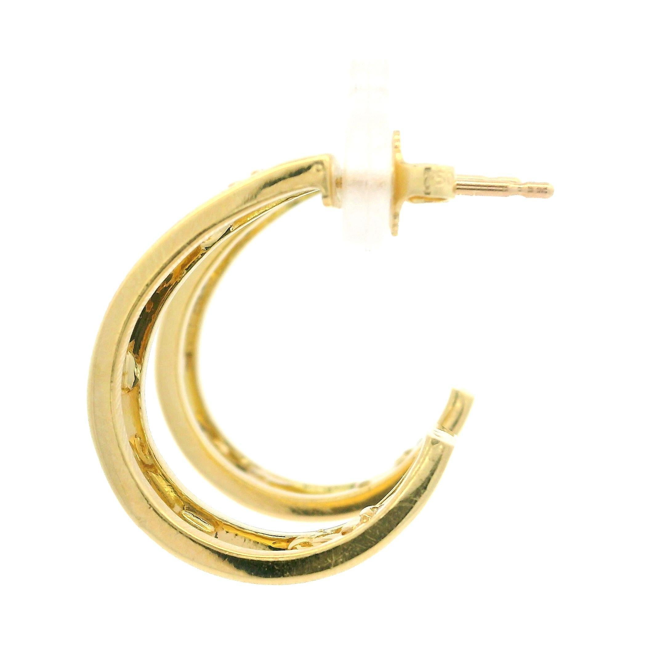 Round Cut 18k Yellow Gold Diamond Elephant Cut Outs Cuff Earrings w/ Butterfly Closures For Sale