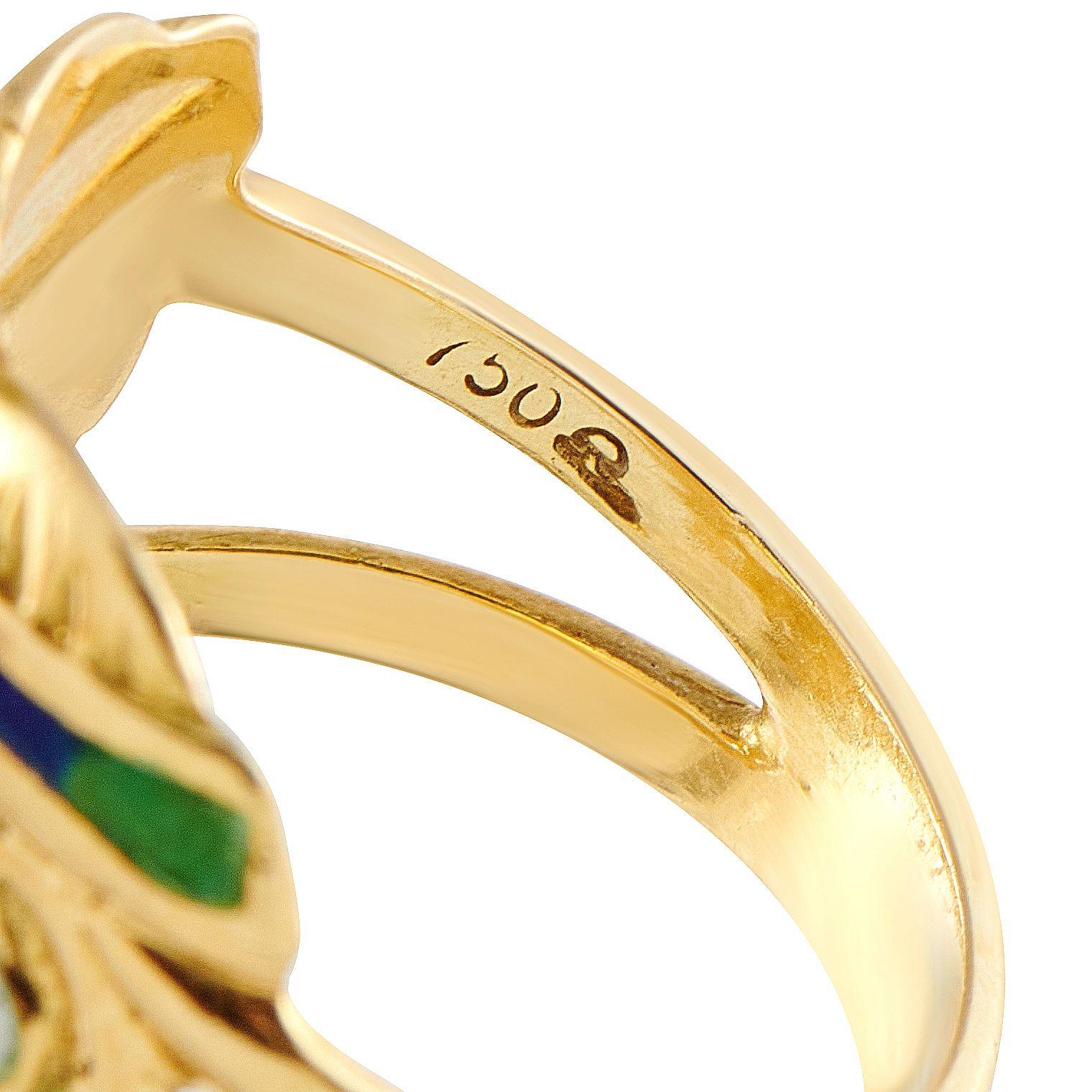 Bague en or jaune 18K avec diamant, émeraude et émail MF09-072325 Excellent état - En vente à Southampton, PA