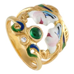 Bague en or jaune 18K avec diamant, émeraude et émail MF09-072325