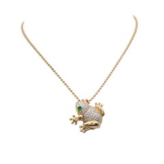 Claris-A 18K Yellow Gold Diamond & Emerald Frog Pendant – Animal Jewelry
