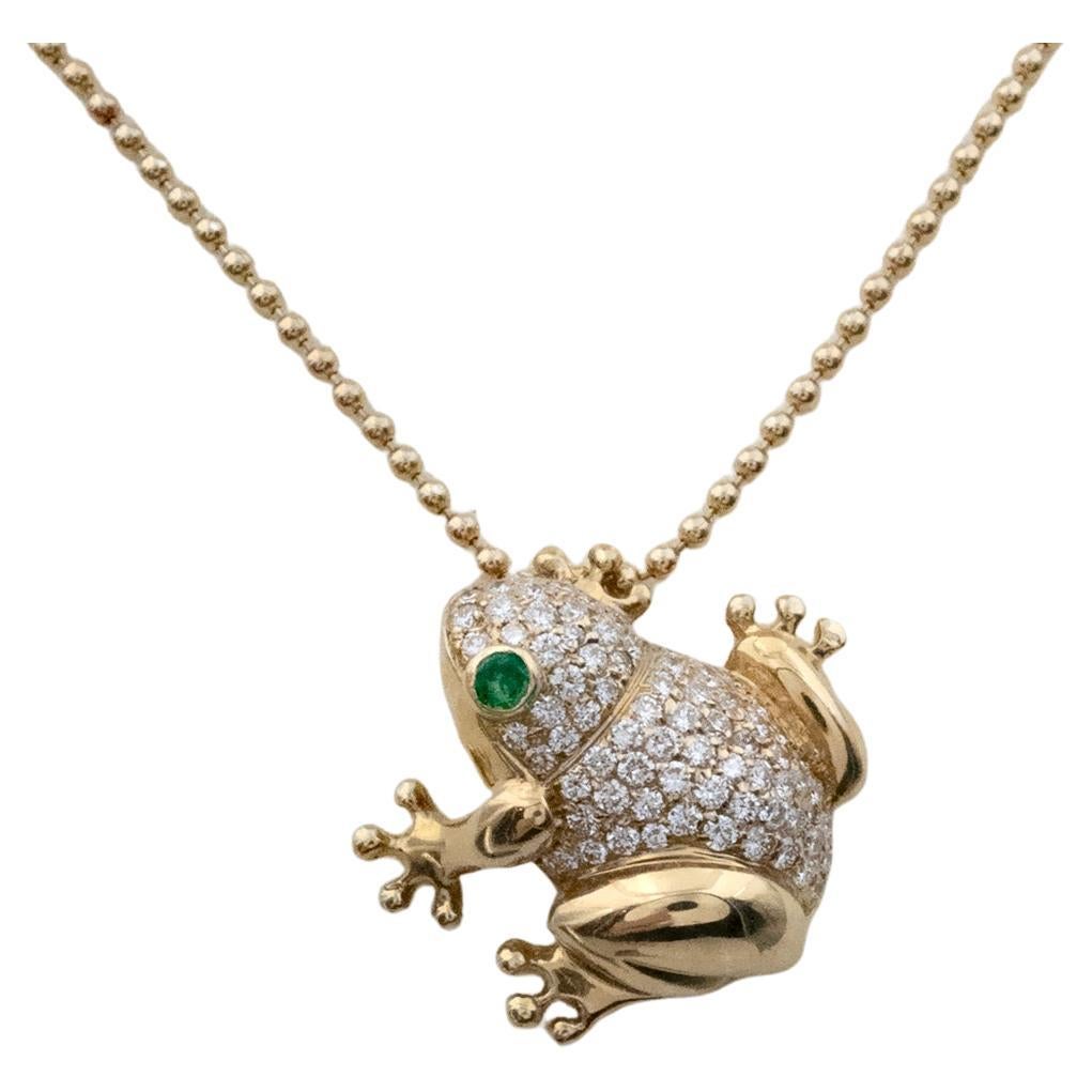 18K Yellow Gold Diamond & Emerald Frog Pendant – Animal Jewelry
