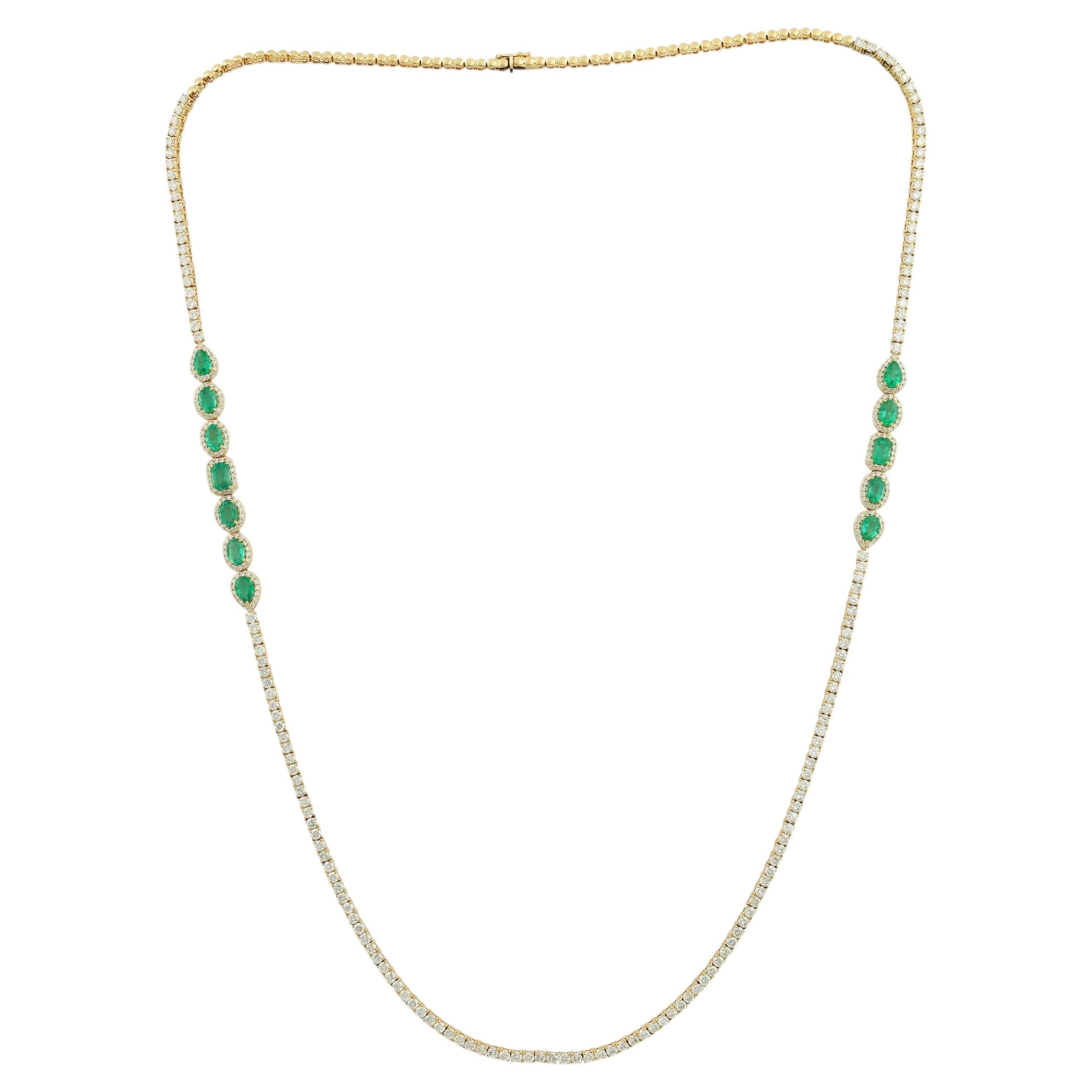 Collana Tennis con diamanti e smeraldi in oro giallo 18K, 2026 in vendita