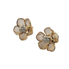 18K Yellow Gold Diamond "En Tremblant" Clip-On Flower Earrings #23428