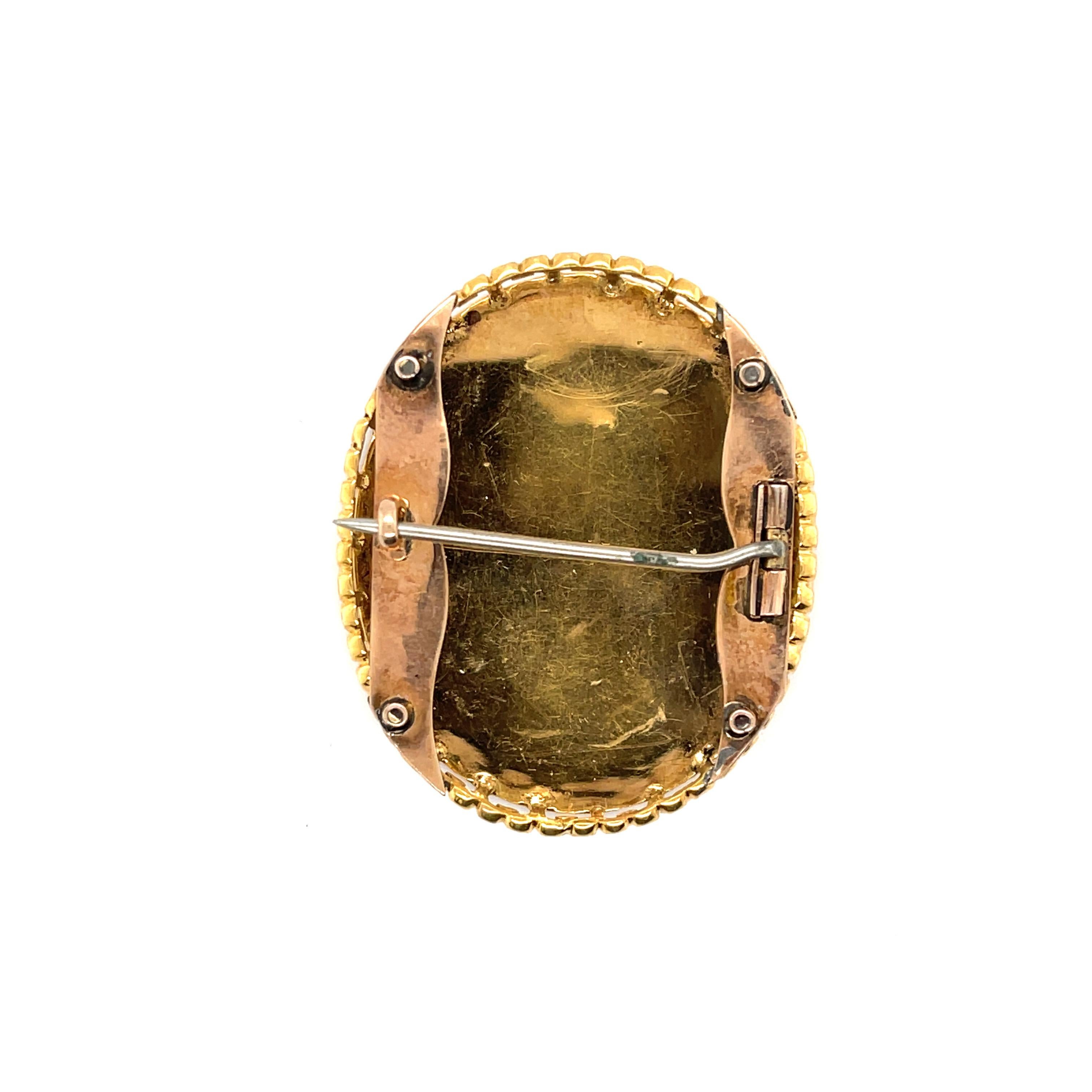 Rose Cut 18k Yellow Gold, Diamond & Enamel Brooch, Swiss, Circa 1880 For Sale