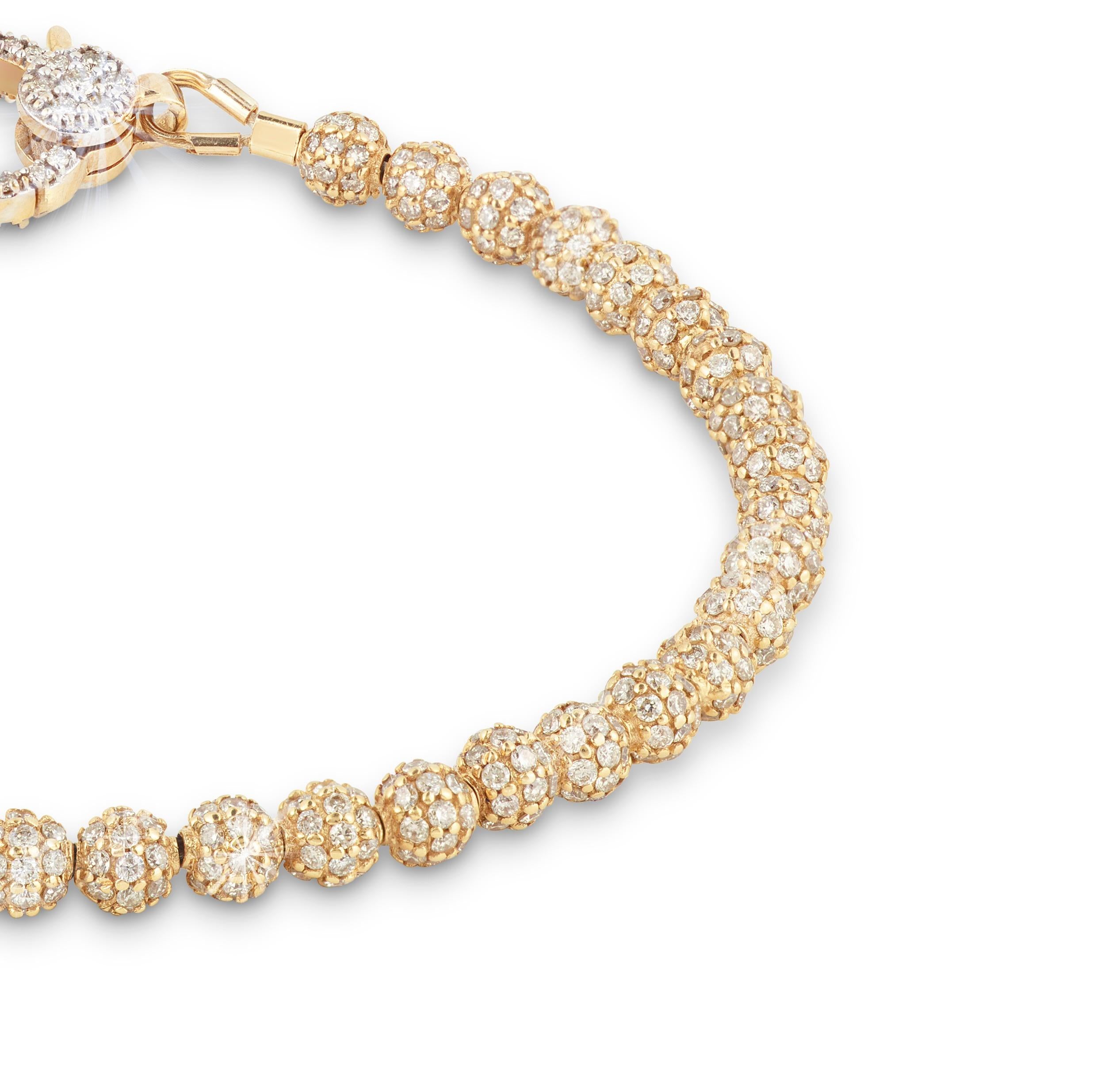 Contemporary 18k Yellow Gold Diamond-Encrusted Tennis Bracelet For Sale