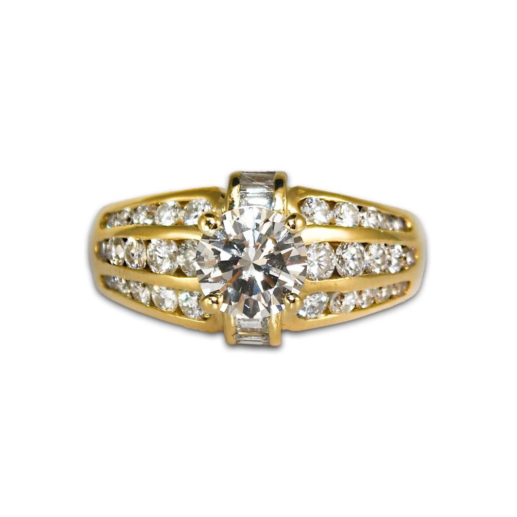 Bague de fiançailles en or jaune 18 carats avec diamant 1,97 carat