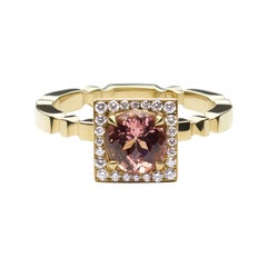 18k Yellow Gold Diamond Engagement Ring with 1.20 Round Pink Tourmaline