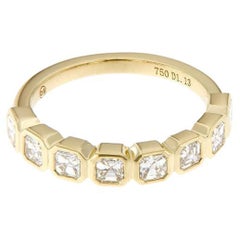 18K Yellow Gold Diamond Fancy Wedding Band - Square Emerald (Bezel) East-West