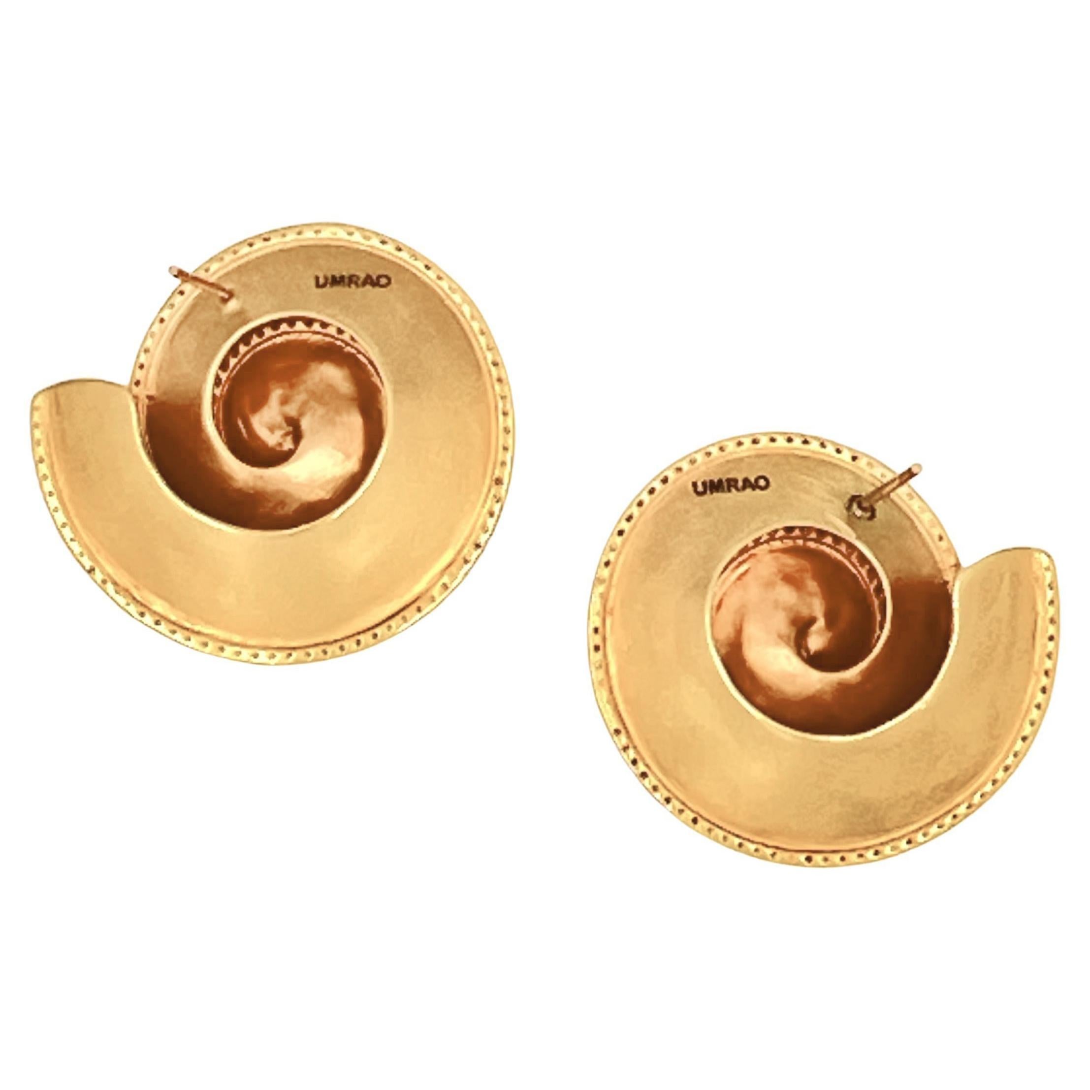 Round Cut 18k Yellow Gold Diamond Fibonacci  Sprial Earrings