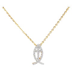 18k Yellow Gold Diamond Fish Cross Necklace 20mm long Without Chain