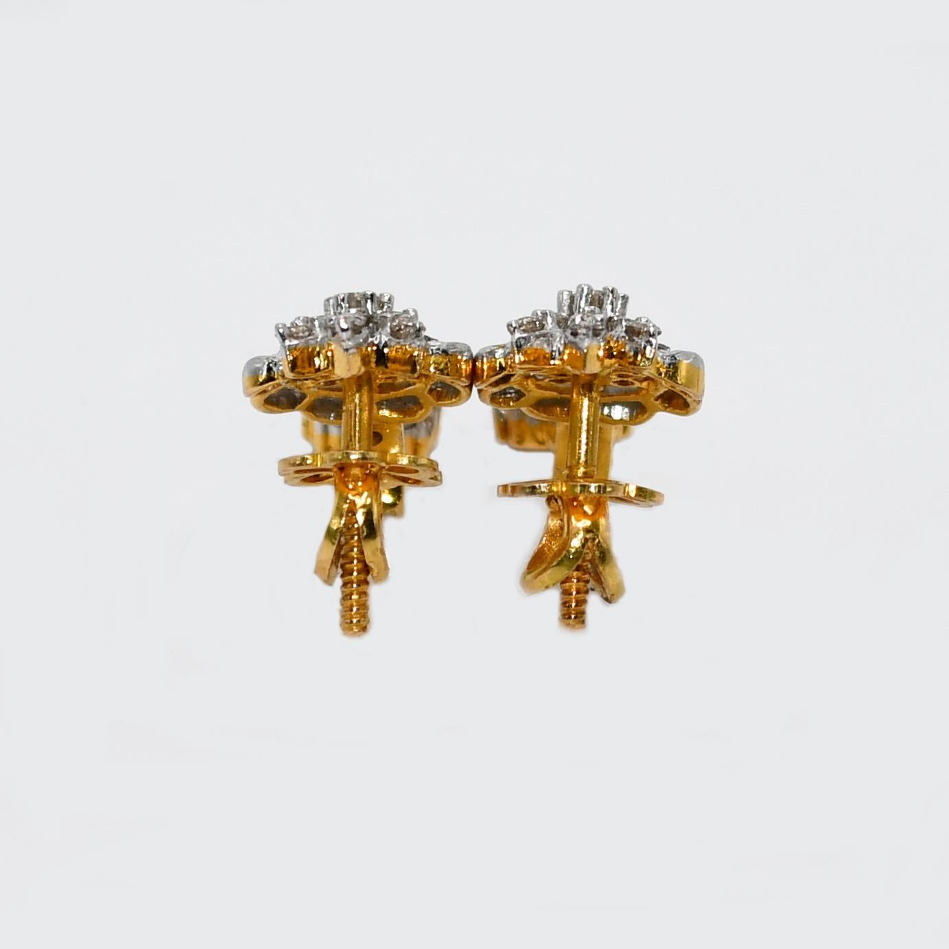 Brilliant Cut 18k Yellow Gold Diamond Floral Earrings, 6.6gr, .80tdw For Sale