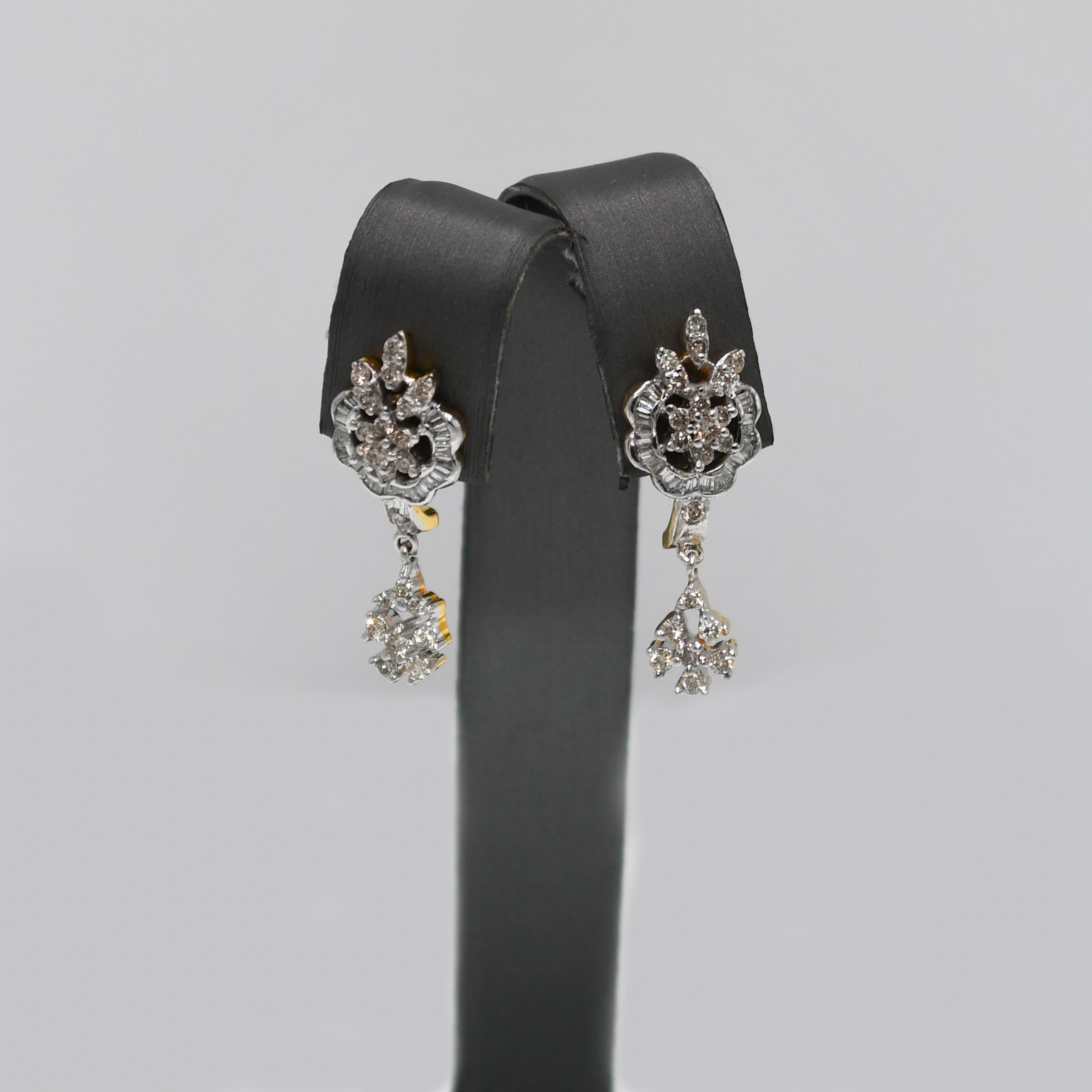 18k Yellow Gold Diamond Floral Earrings, 6.6gr, .80tdw For Sale 1