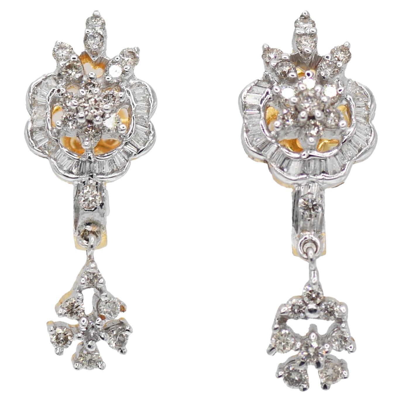 18k Yellow Gold Diamond Floral Earrings, 6.6gr, .80tdw For Sale