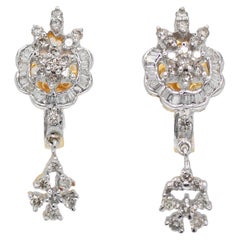 Retro 18k Yellow Gold Diamond Floral Earrings, 6.6gr, .80tdw